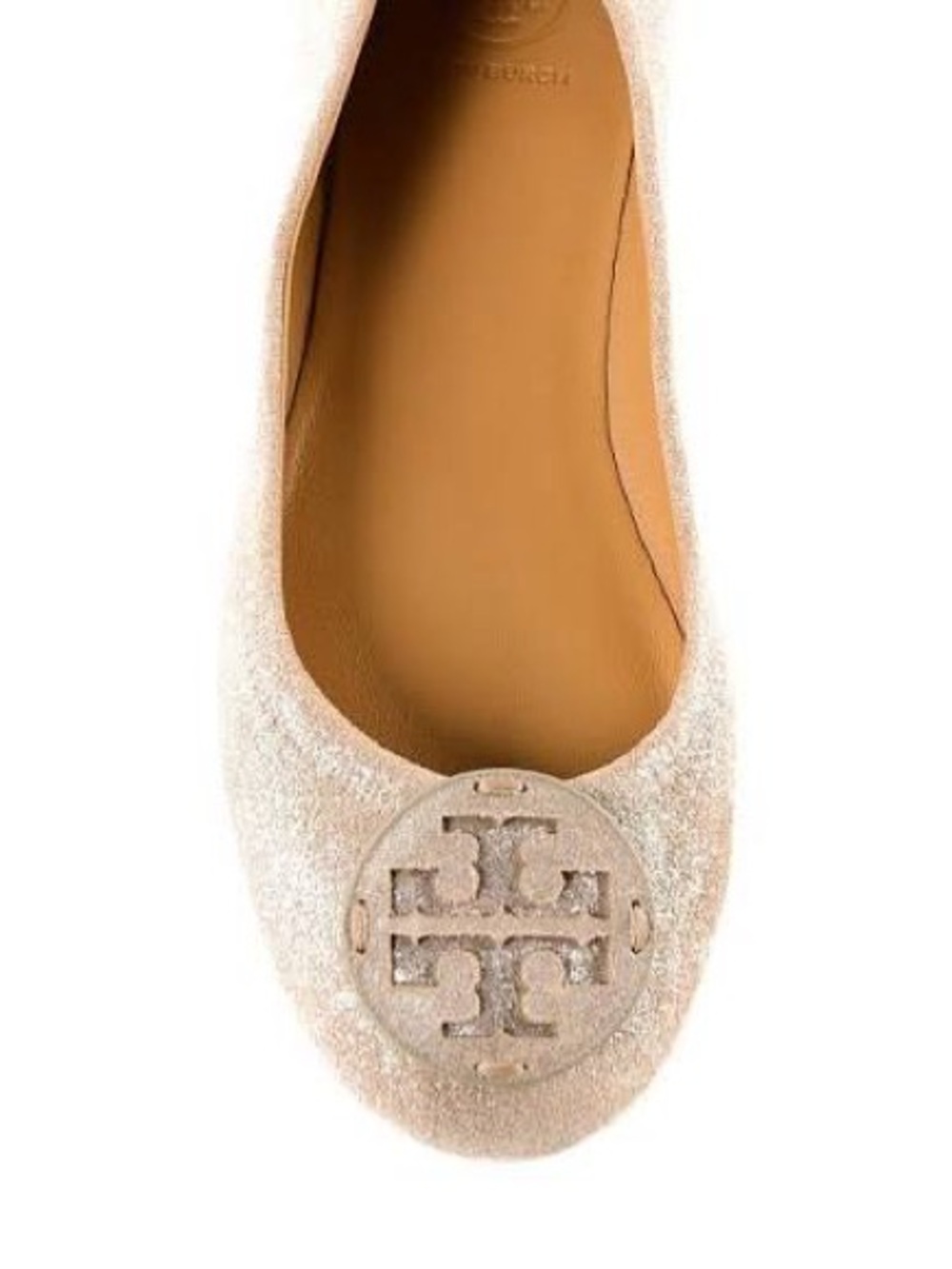 Tory Burch Metallic Minnie Suede Logo Ballet Flat | size 7